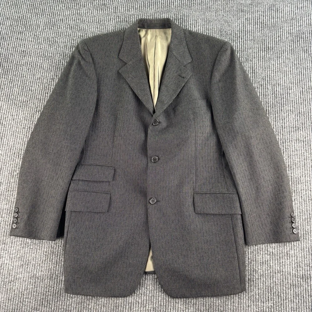 Vintage Hugo Boss Suit Jacket 42R Taupe Wool Mohair Birdseye Ombre Ticket Pocket